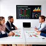 **

"A modern office setting with a brainstorming session in progress. Business people are gathered around a table covered with market analysis charts and graphs. A whiteboard displays a SWOT analysis with headings in German. The atmosphere is energetic and collaborative, reflecting a strategic reorientation meeting."

**