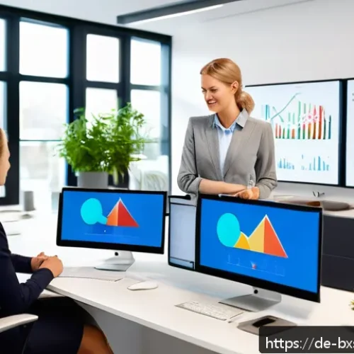 출구 전략에서의 고객 피드백 활용법 - A modern German office setting with a diverse team of professionals analyzing customer feedback data...