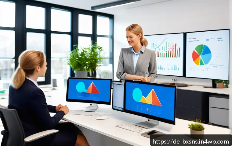 출구 전략에서의 고객 피드백 활용법 - A modern German office setting with a diverse team of professionals analyzing customer feedback data...